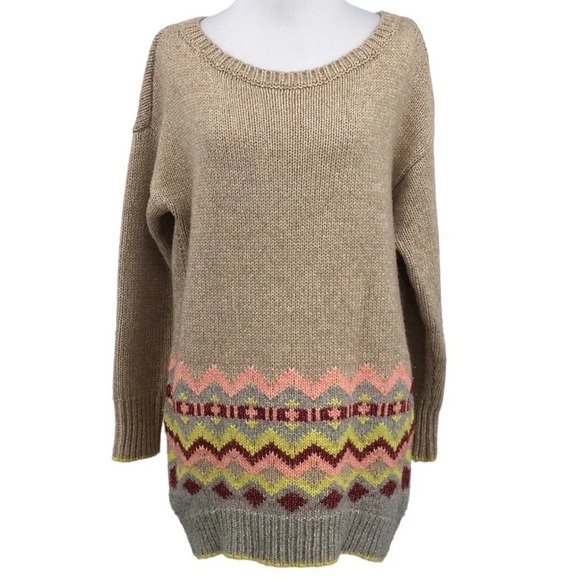 Victoria's Secret Sweater Womens Small Cream Yellow Heavy‎ Knit Tunic Fair Isle - Picture 1 of 15